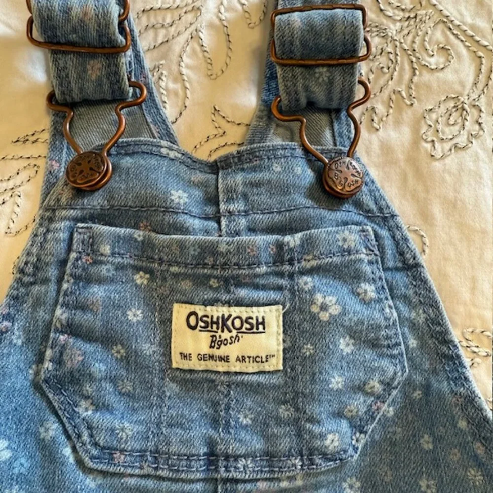 Oshkosh B'gosh Girl's 9M Vestbak Overalls Denim Floral Print